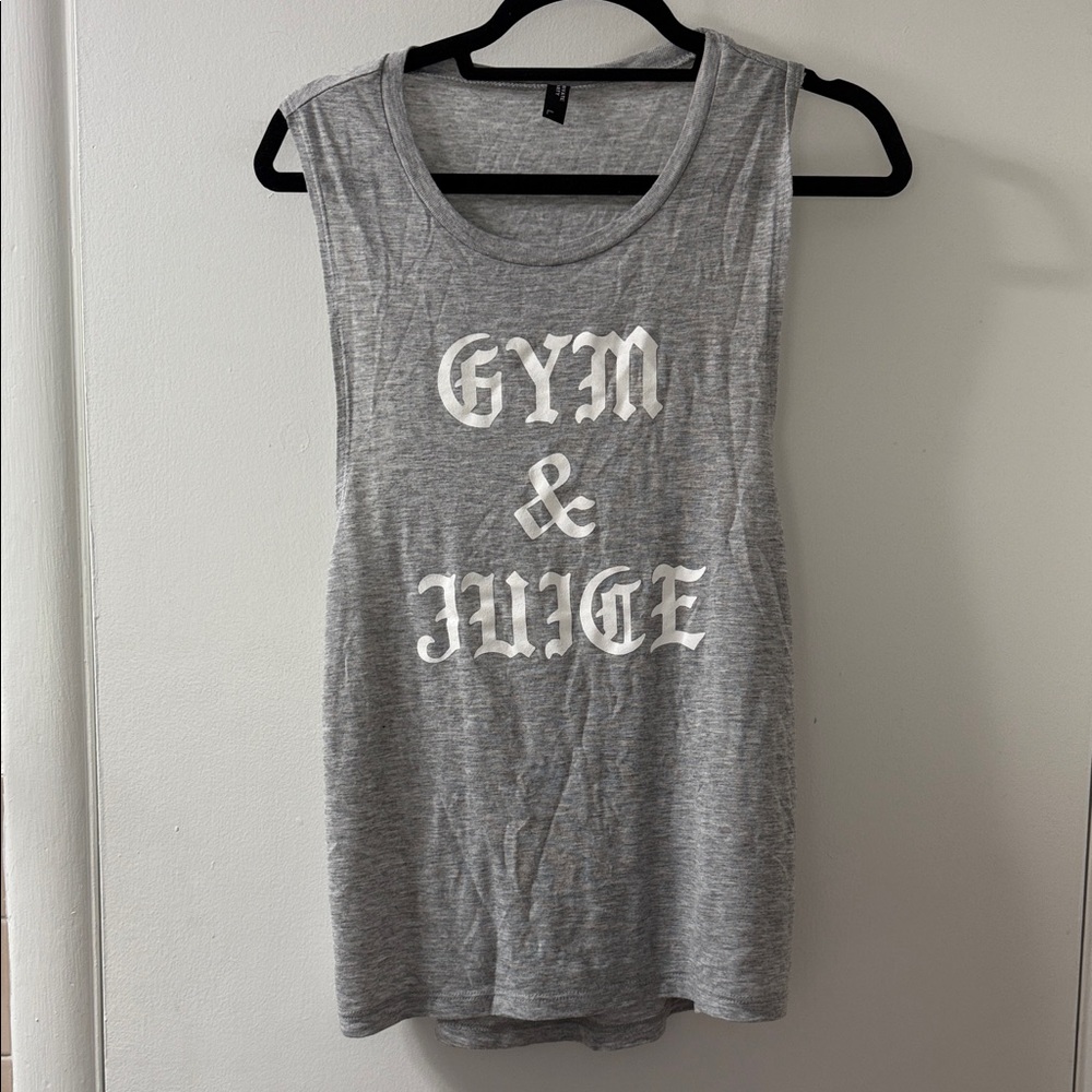 PRIVATE PARTY Gray “Gym and Juice” Muscle Tank top
